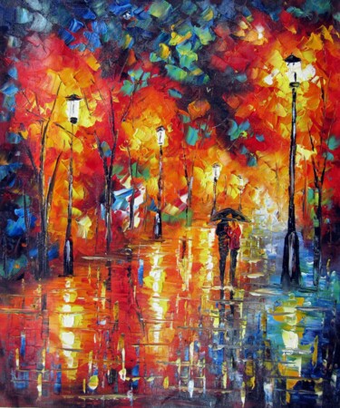 Painting titled "Romantic Night 006" by Lermay Chang, Original Artwork, Oil Mounted on Wood Stretcher frame