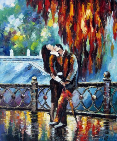 Painting titled "Romantic Night 012" by Lermay Chang, Original Artwork, Oil Mounted on Wood Stretcher frame