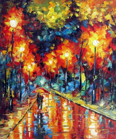 Painting titled "Romantic Night 014" by Lermay Chang, Original Artwork, Oil Mounted on Wood Stretcher frame