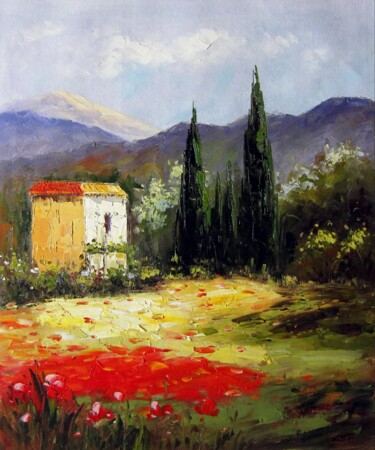 Painting titled "Tuscany 016" by Lermay Chang, Original Artwork, Oil Mounted on Wood Stretcher frame