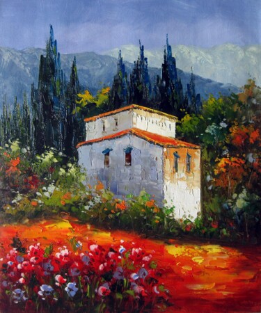 Картина под названием "Tuscany 017" - Lermay Chang, Подлинное произведение искусства, Масло Установлен на Деревянная рама дл…