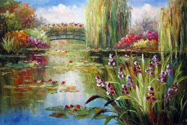 Painting titled "Waterlily #104" by Lermay Chang, Original Artwork, Oil Mounted on Wood Stretcher frame