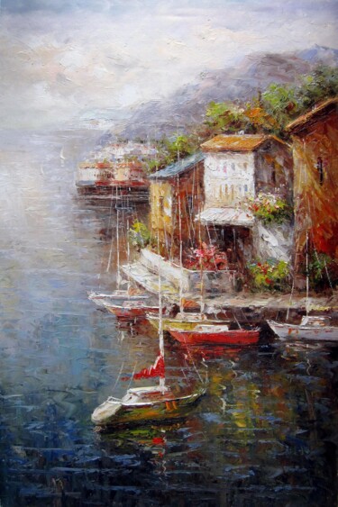 Painting titled "Mediterranean 519" by Lermay Chang, Original Artwork, Oil Mounted on Wood Stretcher frame
