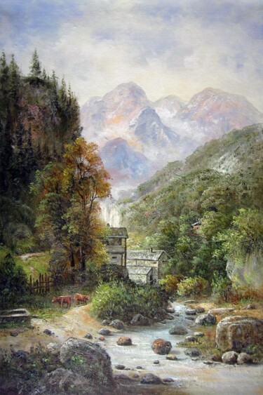 Peinture intitulée "Mountainview 003" par Lermay Chang, Œuvre d'art originale, Huile Monté sur Châssis en bois