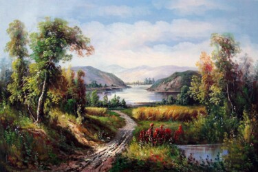 Pittura intitolato "Lakeview 008" da Lermay Chang, Opera d'arte originale, Olio Montato su Telaio per barella in legno