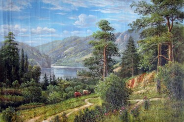Peinture intitulée "Lakeview 015" par Lermay Chang, Œuvre d'art originale, Huile Monté sur Châssis en bois