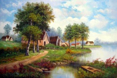 Pittura intitolato "Lakeview 018" da Lermay Chang, Opera d'arte originale, Olio Montato su Telaio per barella in legno