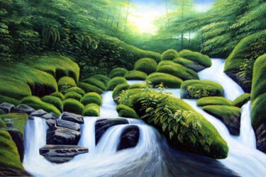 Картина под названием "Stream 004" - Lermay Chang, Подлинное произведение искусства, Масло Установлен на Деревянная рама для…