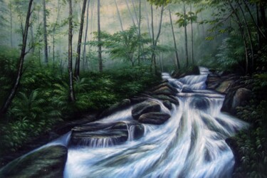 Картина под названием "Stream 005" - Lermay Chang, Подлинное произведение искусства, Масло Установлен на Деревянная рама для…