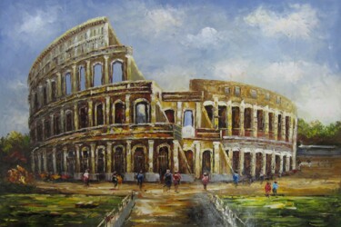 Painting titled "Colosseum 001" by Lermay Chang, Original Artwork, Oil Mounted on Wood Stretcher frame