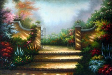 Painting titled "Garden 304" by Lermay Chang, Original Artwork, Oil Mounted on Wood Stretcher frame