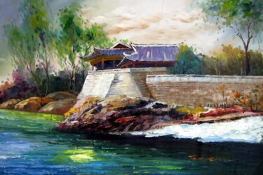 Painting titled "Waterside 007" by Lermay Chang, Original Artwork, Oil Mounted on Wood Stretcher frame
