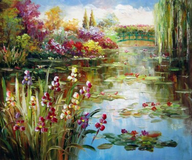 Malerei mit dem Titel "Waterlilies garden…" von Lermay Chang, Original-Kunstwerk, Öl