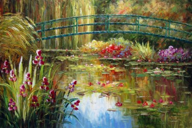 Painting titled "Waterlily #108" by Lermay Chang, Original Artwork, Oil Mounted on Wood Stretcher frame