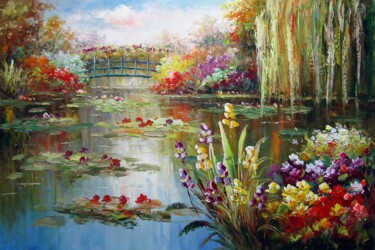 Painting titled "Waterlily #109" by Lermay Chang, Original Artwork, Oil Mounted on Wood Stretcher frame