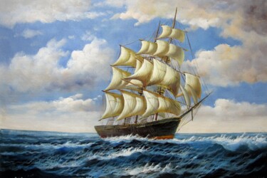Peinture intitulée "Tall Ship sailing 1…" par Lermay Chang, Œuvre d'art originale, Huile Monté sur Châssis en bois