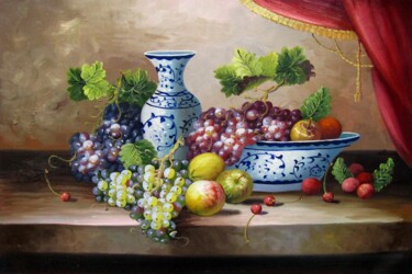 Painting titled "Fruit china 003" by Lermay Chang, Original Artwork, Oil Mounted on Wood Stretcher frame