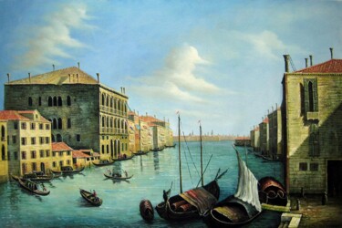 Painting titled "Venice Vintage 005" by Lermay Chang, Original Artwork, Oil Mounted on Wood Stretcher frame