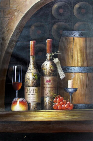 Malarstwo zatytułowany „Wine 106” autorstwa Lermay Chang, Oryginalna praca, Olej Zamontowany na Drewniana rama noszy