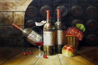 Painting titled "Wine 110" by Lermay Chang, Original Artwork, Oil Mounted on Wood Stretcher frame