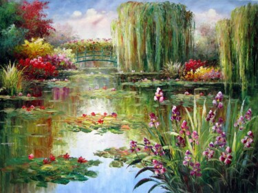Malerei mit dem Titel "Waterlily garden #2…" von Lermay Chang, Original-Kunstwerk, Öl