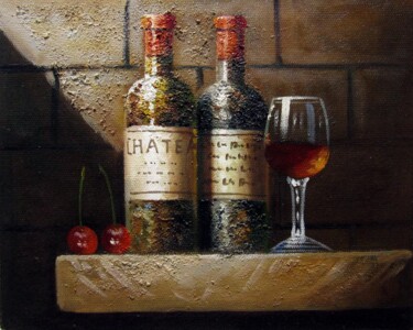 Painting titled "Wine 237" by Lermay Chang, Original Artwork, Oil Mounted on Wood Stretcher frame