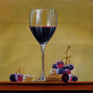 绘画 标题为“Grape glass wine 00…” 由Lermay Chang, 原创艺术品, 油 安装在木质担架架上