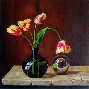Peinture intitulée "Tulips 001D" par Lermay Chang, Œuvre d'art originale, Huile Monté sur Châssis en bois