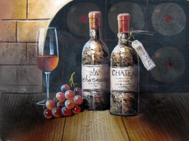 Painting titled "Wine 328" by Lermay Chang, Original Artwork, Oil Mounted on Wood Stretcher frame