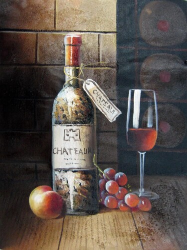 Painting titled "Wine 330" by Lermay Chang, Original Artwork, Oil Mounted on Wood Stretcher frame
