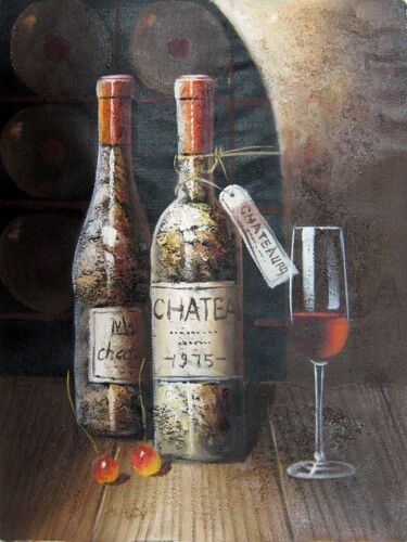 Painting titled "Wine 331" by Lermay Chang, Original Artwork, Oil Mounted on Wood Stretcher frame