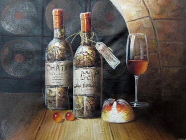 Painting titled "Wine 332" by Lermay Chang, Original Artwork, Oil Mounted on Wood Stretcher frame