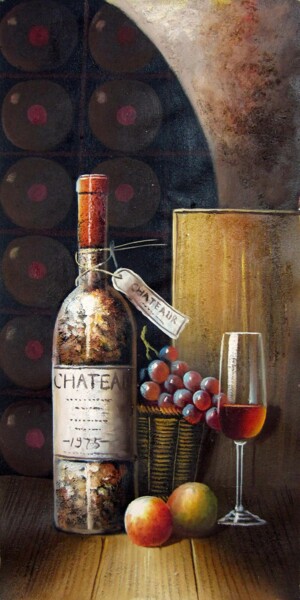 Painting titled "Wine 401" by Lermay Chang, Original Artwork, Oil Mounted on Wood Stretcher frame