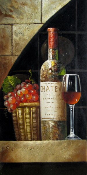 Painting titled "Wine 405" by Lermay Chang, Original Artwork, Oil Mounted on Wood Stretcher frame