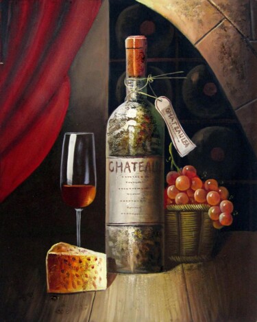 Malarstwo zatytułowany „Wine 502” autorstwa Lermay Chang, Oryginalna praca, Olej Zamontowany na Drewniana rama noszy