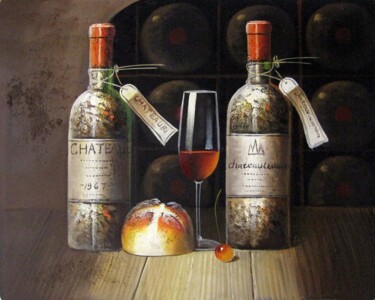 Painting titled "Wine 504" by Lermay Chang, Original Artwork, Oil Mounted on Wood Stretcher frame