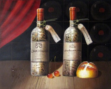 绘画 标题为“Wine 506” 由Lermay Chang, 原创艺术品, 油 安装在木质担架架上
