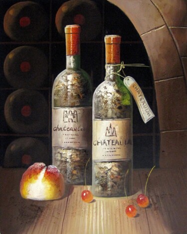 Malarstwo zatytułowany „Wine 509” autorstwa Lermay Chang, Oryginalna praca, Olej Zamontowany na Drewniana rama noszy