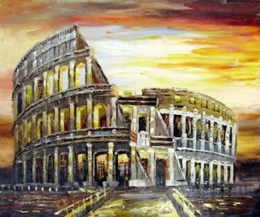 Painting titled "Colosseum 001A" by Lermay Chang, Original Artwork, Oil Mounted on Wood Stretcher frame