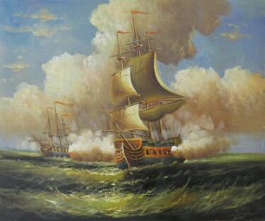 Malerei mit dem Titel "Naval battle 002" von Lermay Chang, Original-Kunstwerk, Öl Auf Keilrahmen aus Holz montiert