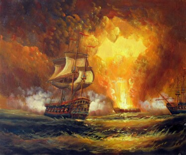 Peinture intitulée "Naval battle 001" par Lermay Chang, Œuvre d'art originale, Huile Monté sur Châssis en bois