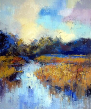 Painting titled "Brook 102" by Lermay Chang, Original Artwork, Oil Mounted on Wood Stretcher frame