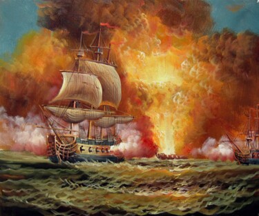 Peinture intitulée "Naval battle 016" par Lermay Chang, Œuvre d'art originale, Huile Monté sur Châssis en bois