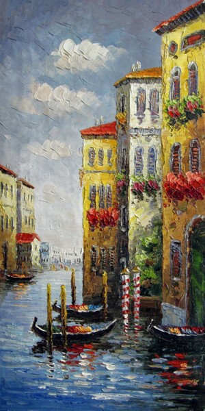 Painting titled "Venice 423" by Lermay Chang, Original Artwork, Oil Mounted on Wood Stretcher frame