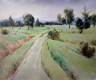 Painting titled "Country path 001D" by Lermay Chang, Original Artwork, Oil Mounted on Wood Stretcher frame