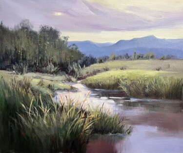 Painting titled "Creek 003D" by Lermay Chang, Original Artwork, Oil Mounted on Wood Stretcher frame