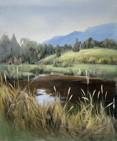 Painting titled "Creek 004D" by Lermay Chang, Original Artwork, Oil Mounted on Wood Stretcher frame