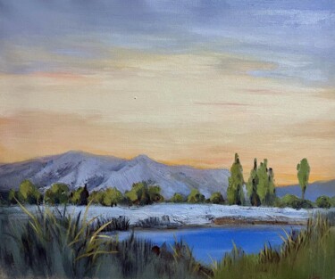 Painting titled "Lakeside 007D" by Lermay Chang, Original Artwork, Oil Mounted on Wood Stretcher frame