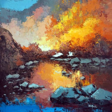Painting titled "landscape 14D" by Lermay Chang, Original Artwork, Oil Mounted on Wood Stretcher frame