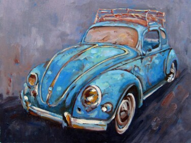 Painting titled "Car 104D" by Lermay Chang, Original Artwork, Oil Mounted on Wood Stretcher frame